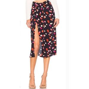 Lovers + Friends Polka Dot High Slit Midi Skirt Draped High Rise